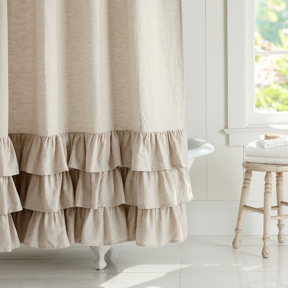 Pottery Barn Linen Ruffle Shower‎ Curtain - Picture 2 of 3